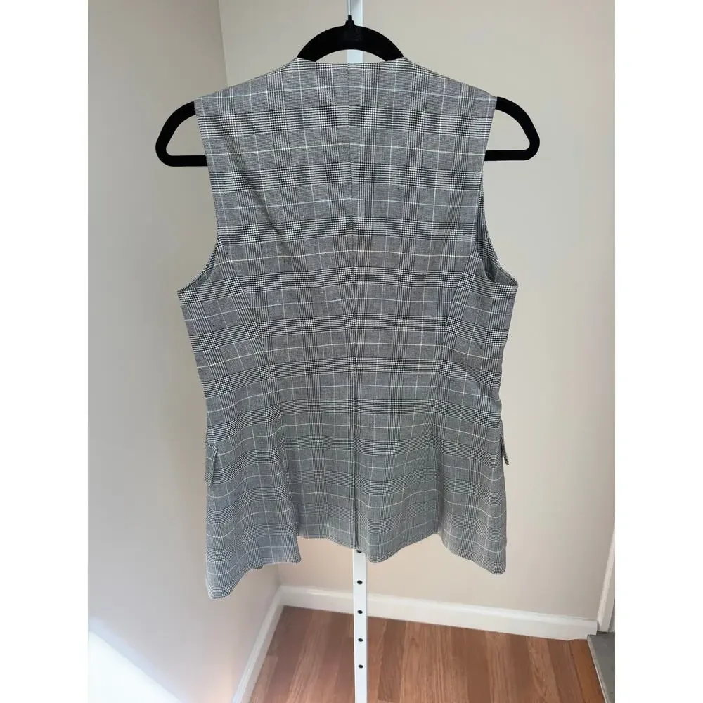 NEW Veronica Beard Lois Linen-Blend Vest Grey Plaid Tailored Top Size 4